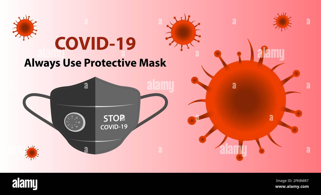 Covid-19-Coronavirus-Banner. Verwenden Sie immer eine Maske, wenn Sie von zu Hause aus nach draußen gehen. Stock Vektor