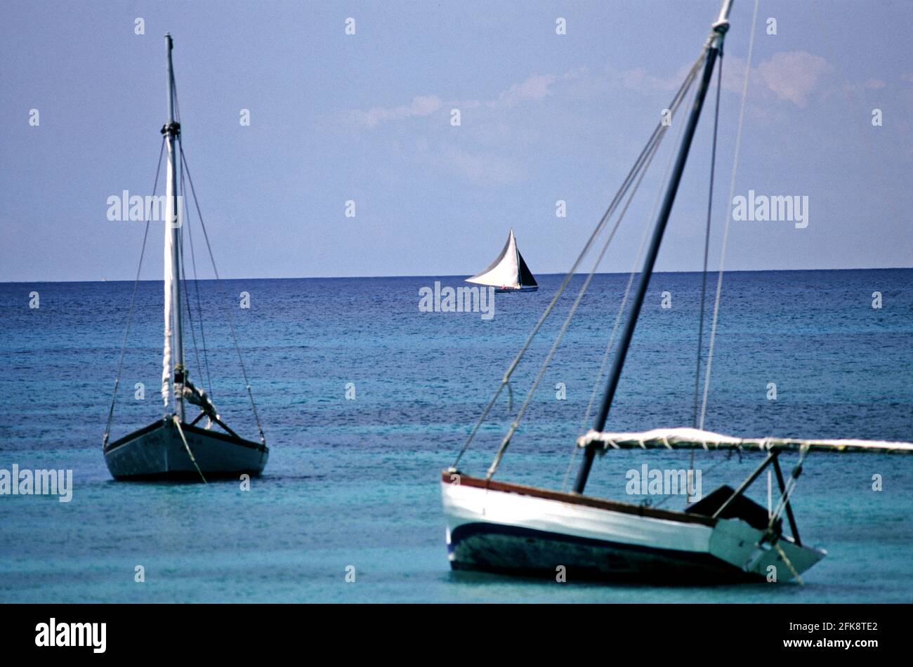 Dominikanische Republik, Segler vor der Küste von Bayahibe Stockfoto