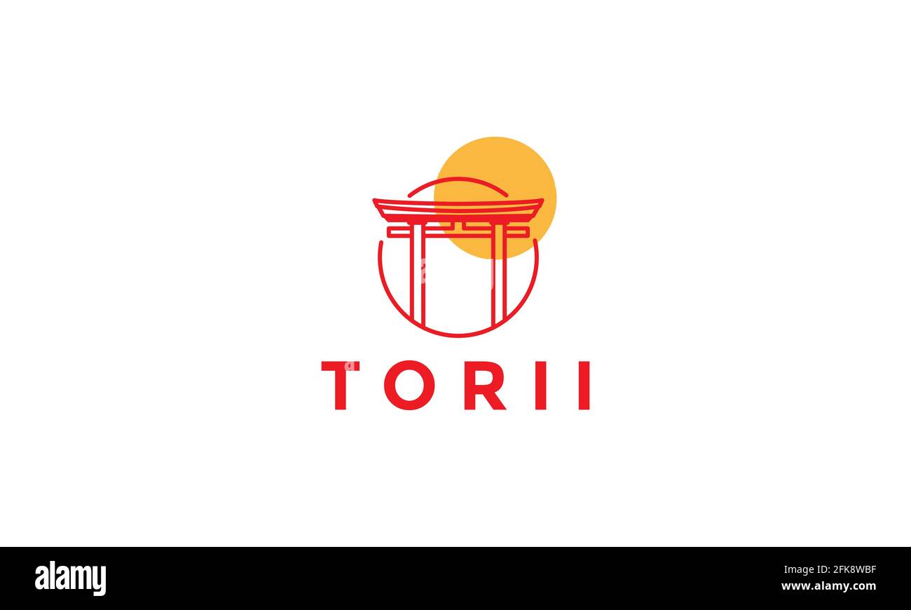 japan Red torii mit Sonnenuntergang Logo Symbol Symbol Vektorgrafik Designdarstellung Stock Vektor