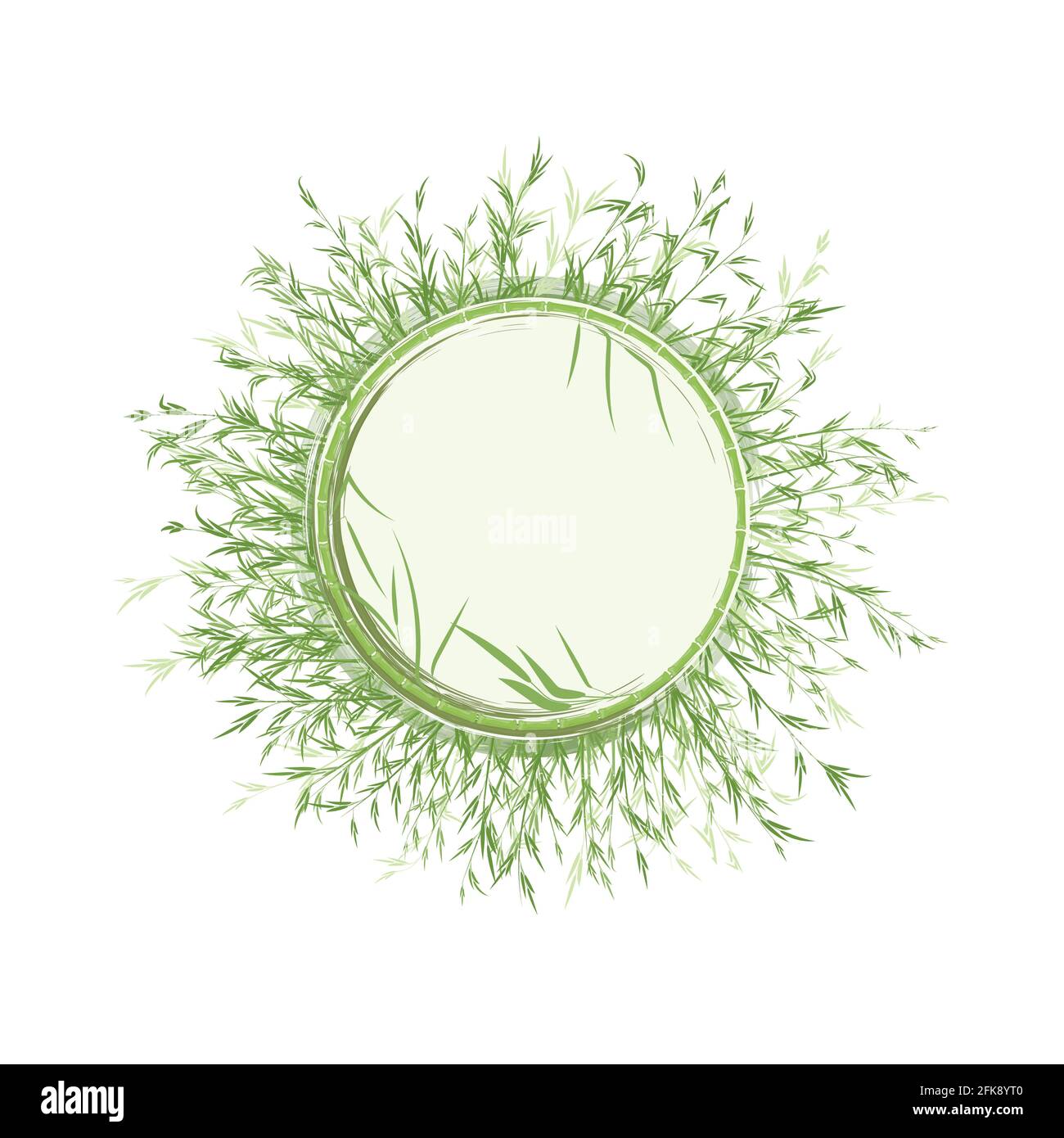 Bambuswald in Form eines runden Dekorrahmens mit Aquarell-Effekt. Platz für Text oder Logo. Vektorgrafik isoliert auf weißem Hintergrund Stock Vektor