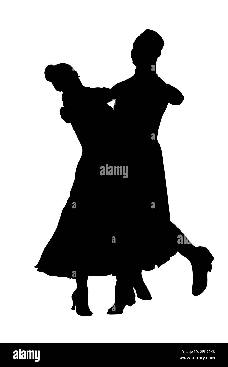 tanzendes Paar schwarze Silhouette auf weißem Hintergrund Stockfoto