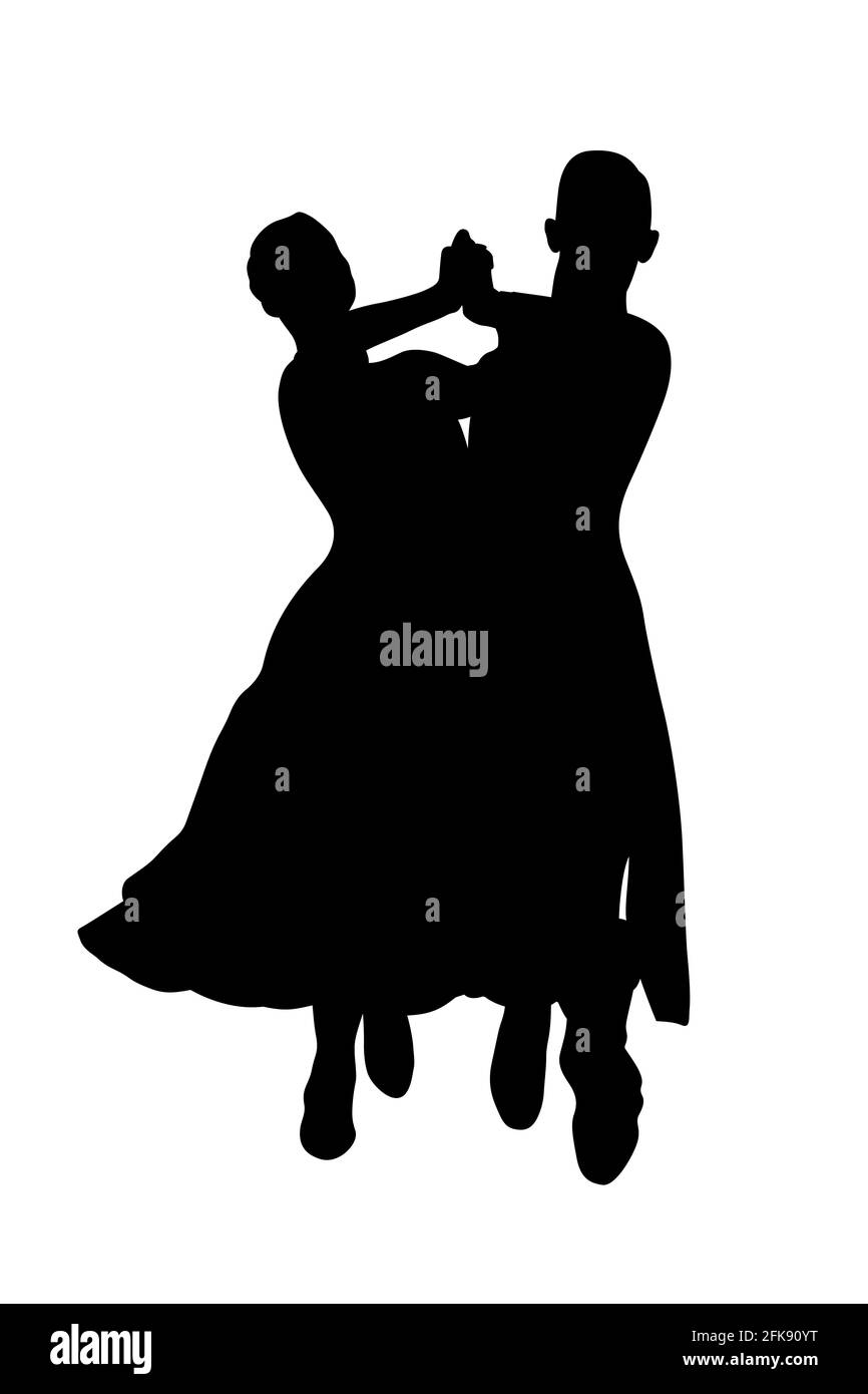 tanzendes Paar männliche und weibliche schwarze Silhouette Stockfoto