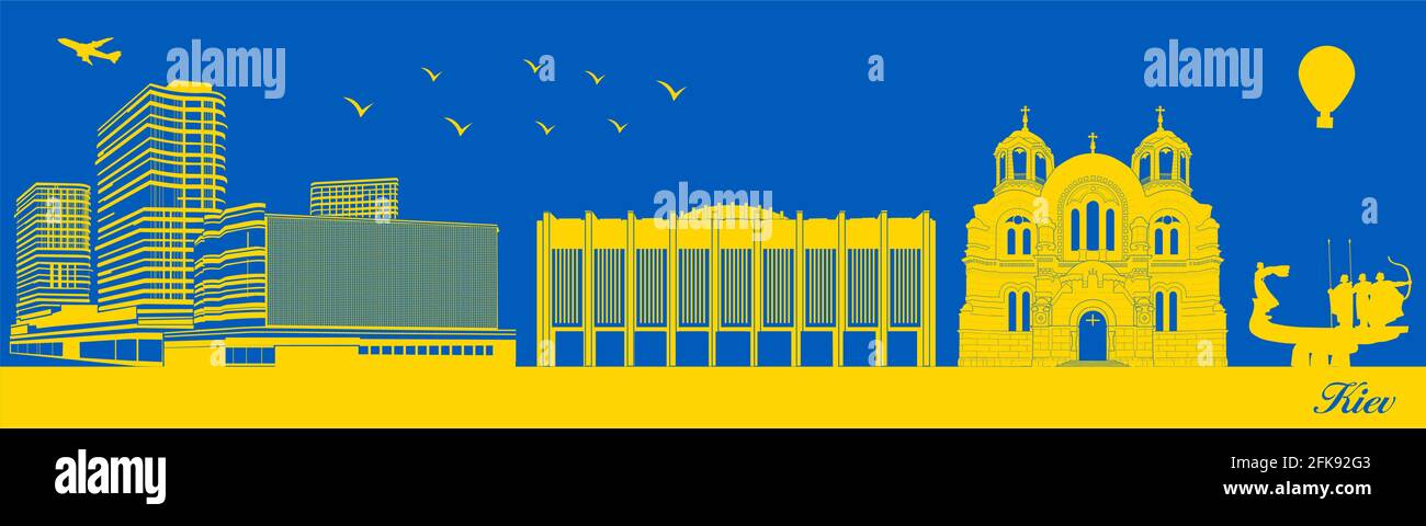 Vector City Skyline Silhouette - Illustration, Stadt auf blauem Hintergrund, Kiew Ukraine Stock Vektor