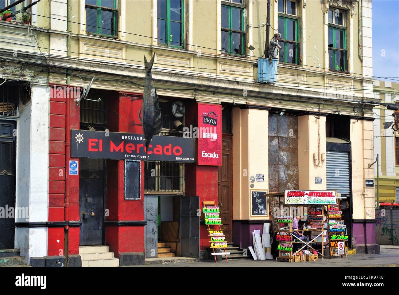 Bar/Restaurant im nautischen Stil, Hafengebiet, Chile, Amerika Stockfoto