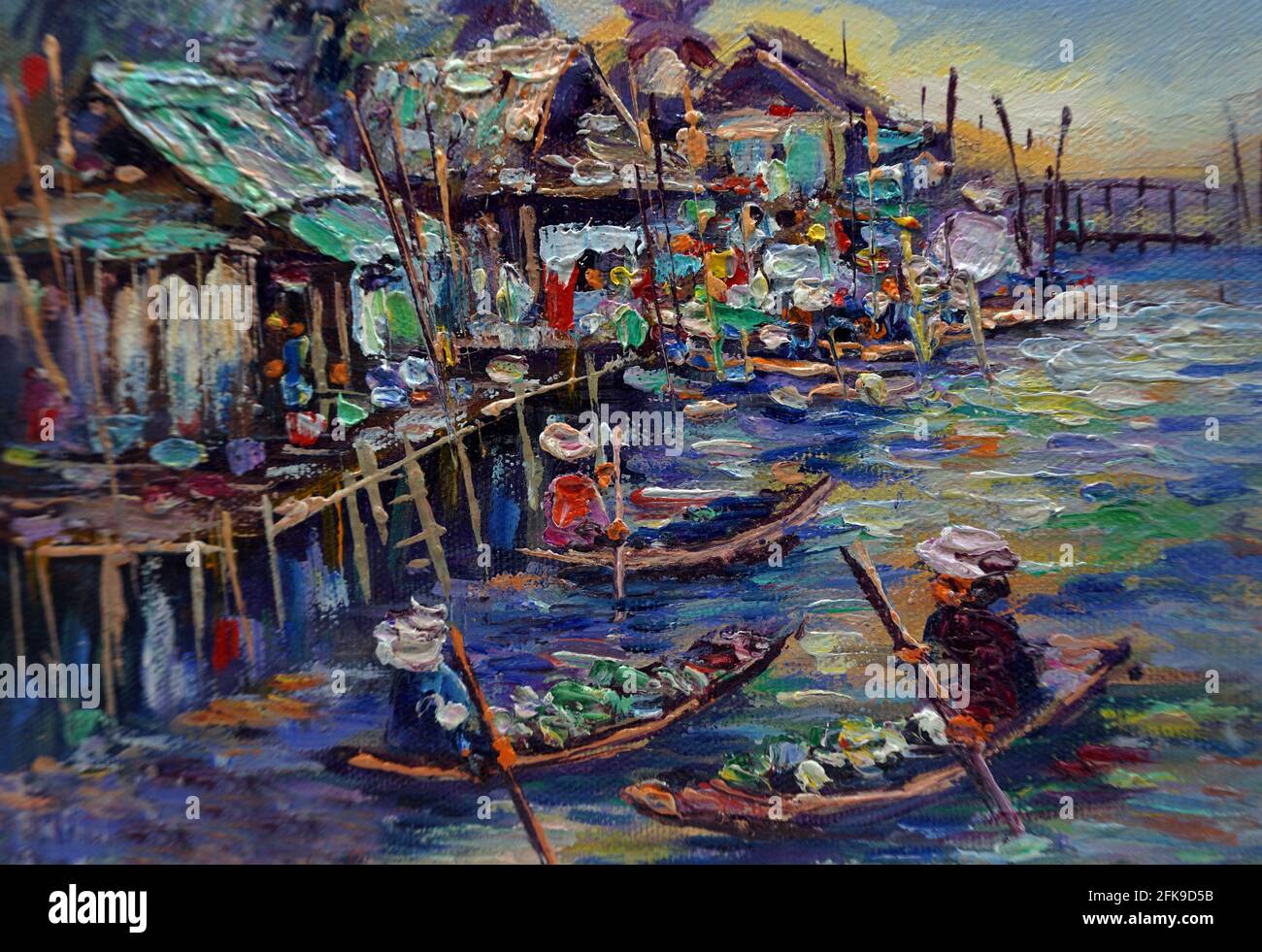Kunst, Malerei, Ölfarbe, schwimmender Markt Stockfoto