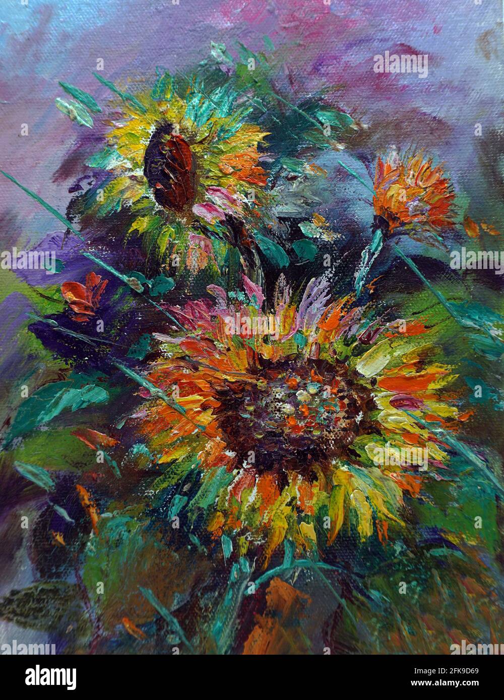 Farbe Malerei Kunst Klasse, Sonnenblumen Stockfoto