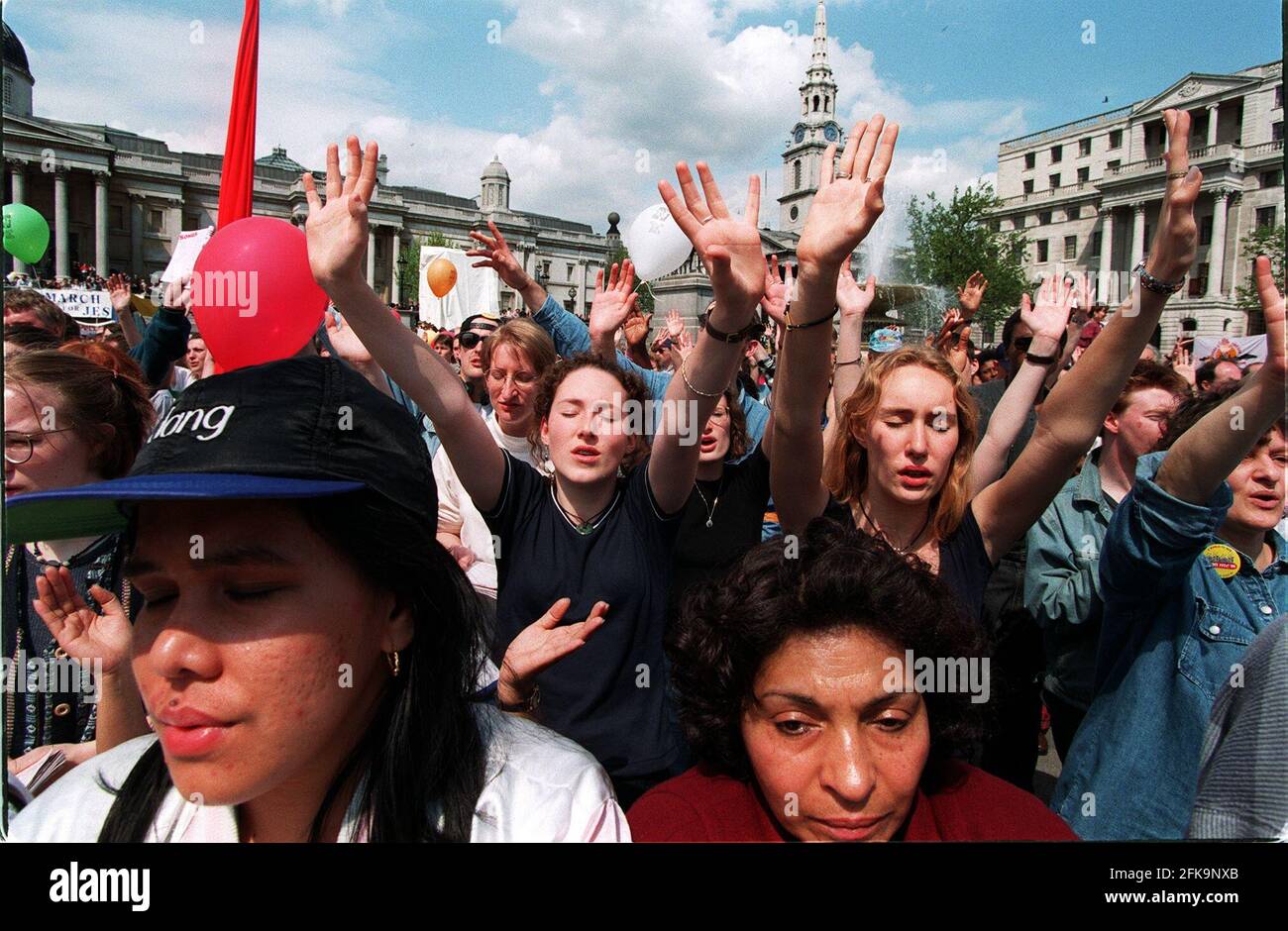 Ein christlicher Marsch durch London und eine Kundgebung in Trafalgar Quadratisch Stockfoto