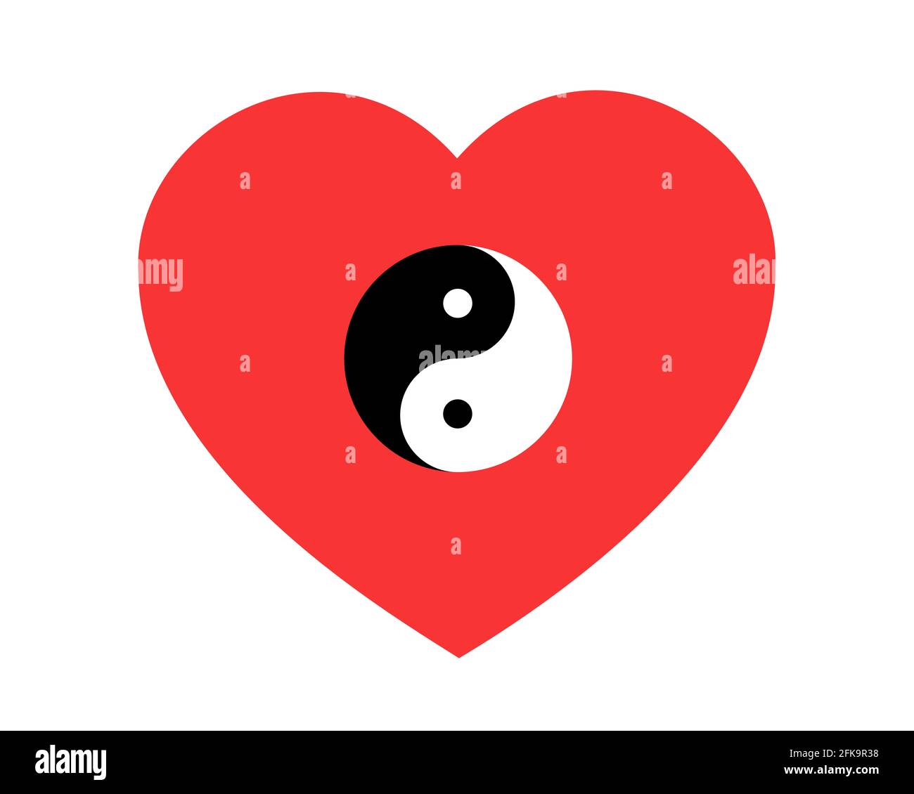 Liebesherz mit Symbol von Ying und Yang - komplementäre Harmonie in der Liebesbeziehung. Harmonische und harmonische Romantik zwischen zwei Individuen. Vektor i Stockfoto