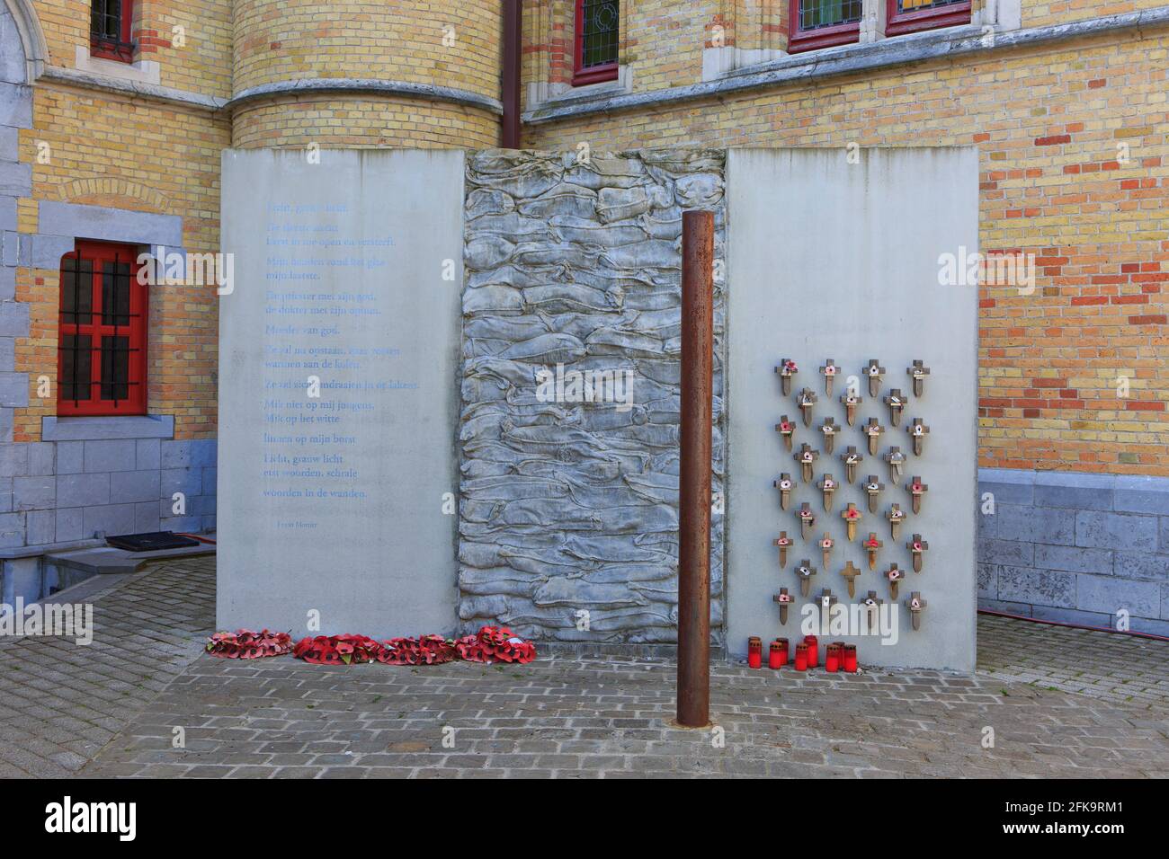 Der Hinrichtungsort auf dem Innenhof des Rathauses von Poperinge, Belgien, wo während des Ersten Weltkriegs Soldaten hingerichtet wurden Stockfoto