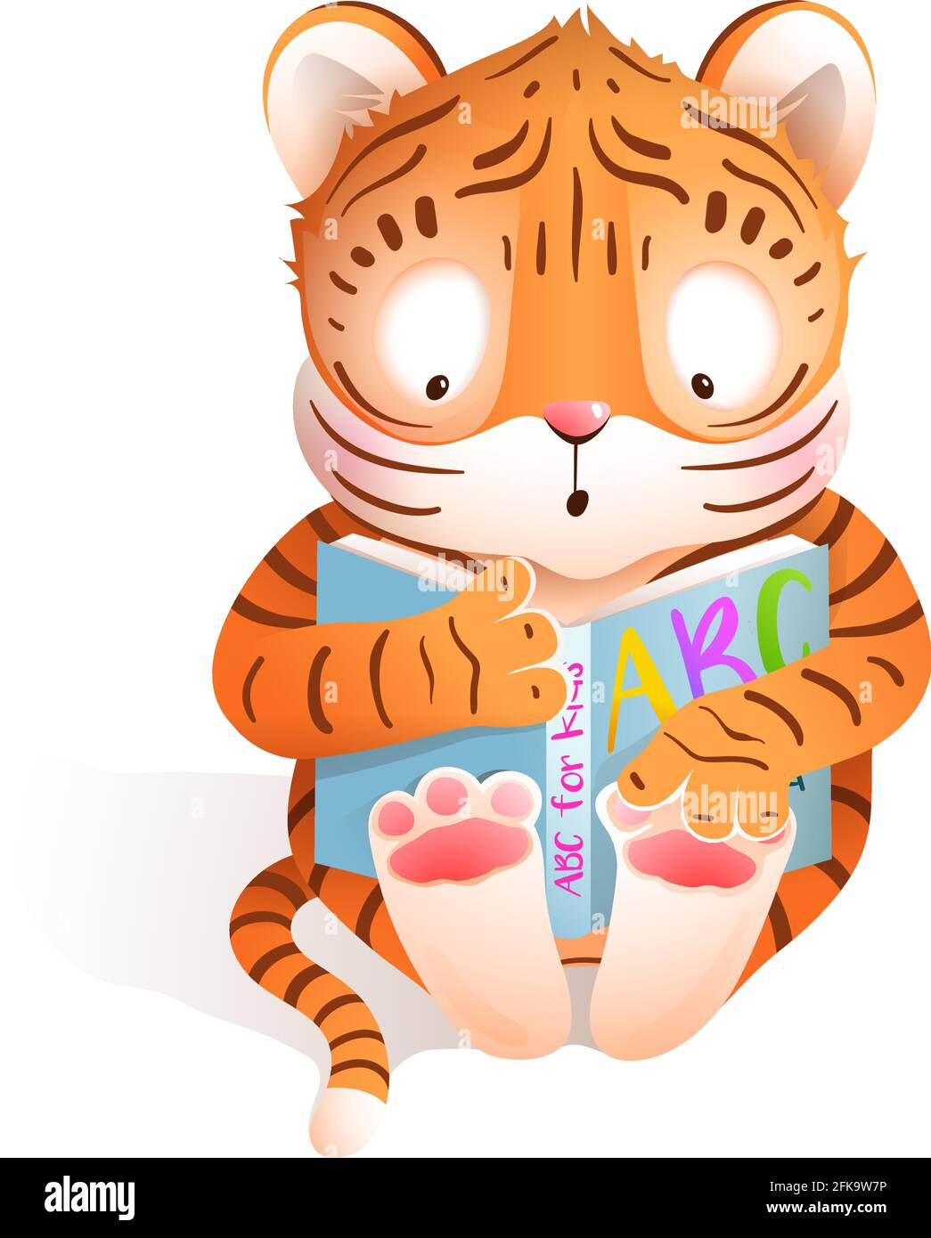 Tiger Cub Lesebuch Nette Kinder Tier Cartoon Stock Vektor