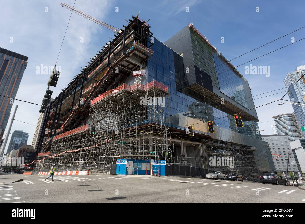 Am Donnerstag, den 29. April 2021, wird das Erweiterungsprojekt des Washington State Convention Center in Bau gesetzt. Das Summit Building, ein 1.2 Millionen Quadratmeter großes Werbespot Stockfoto