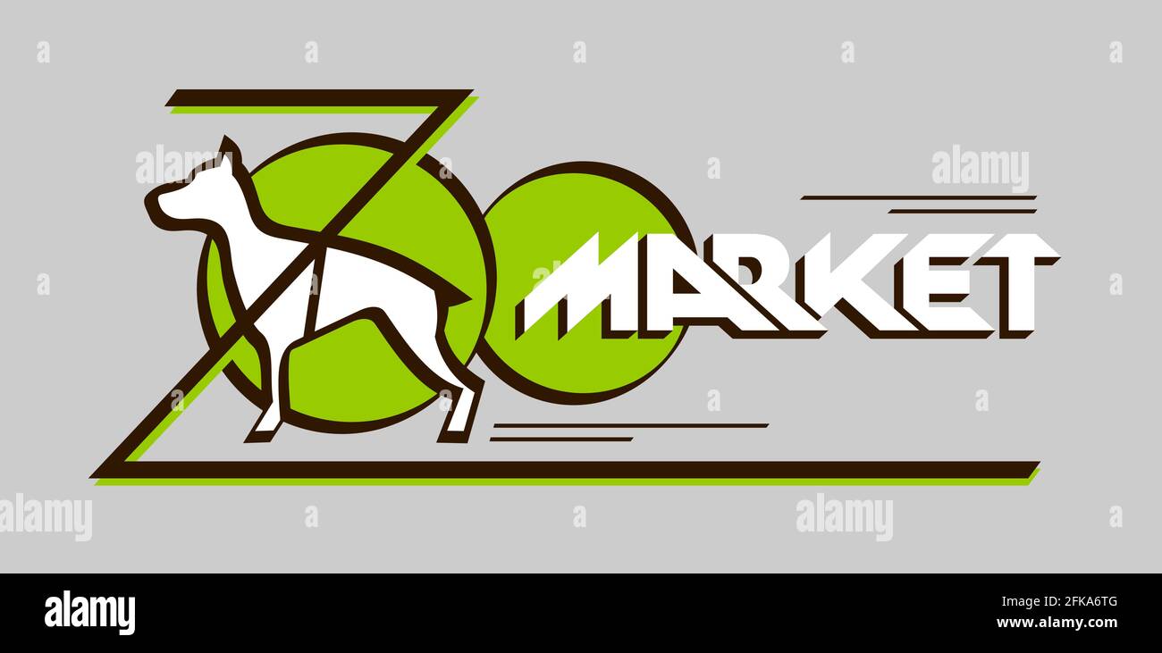 Konzept Logo Name für Zoo-Markt, zoopark Banner, Tierhandlung Werbung, Haustiermarkt, Tierklinik Titel, Hunt Dog Club Marke Stock Vektor