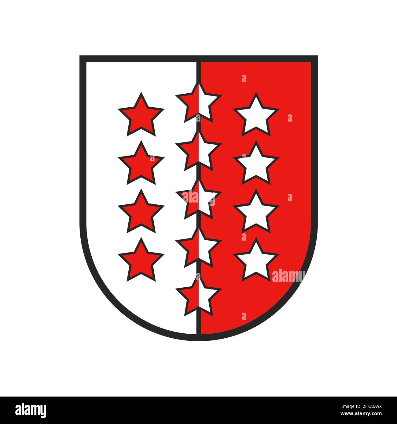 Schweiz Kantonsflagge und Schweizer Wappen, Vektor Walliser Staatsschild Schild, Vektor. Schweiz kanton oder Schweizer Kanton Wappen und Heraldik Symbol, sie Stock Vektor