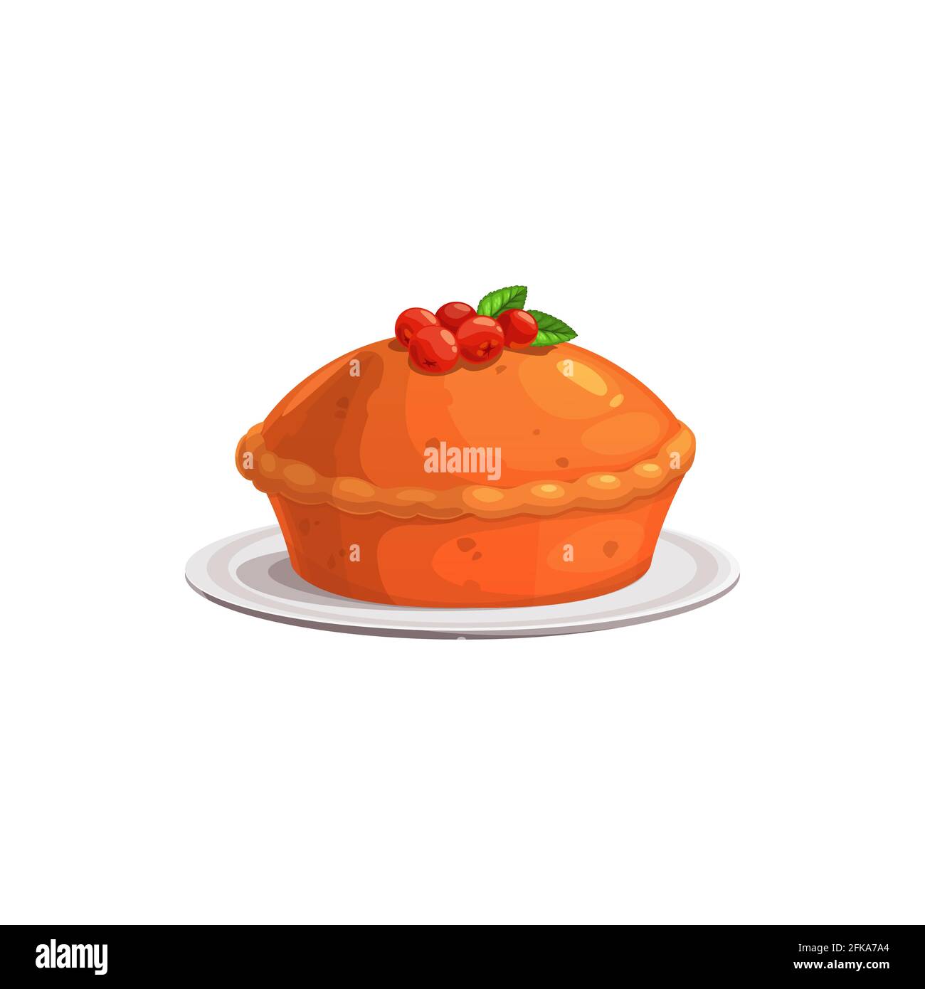 Torte mit Cranberry-Vektor-Symbol isoliert auf weißem Hintergrund. Gebackene Kuchen Cartoon-Element für Design. Traditionelle Bäckerei zum Erntedankfest Stock Vektor