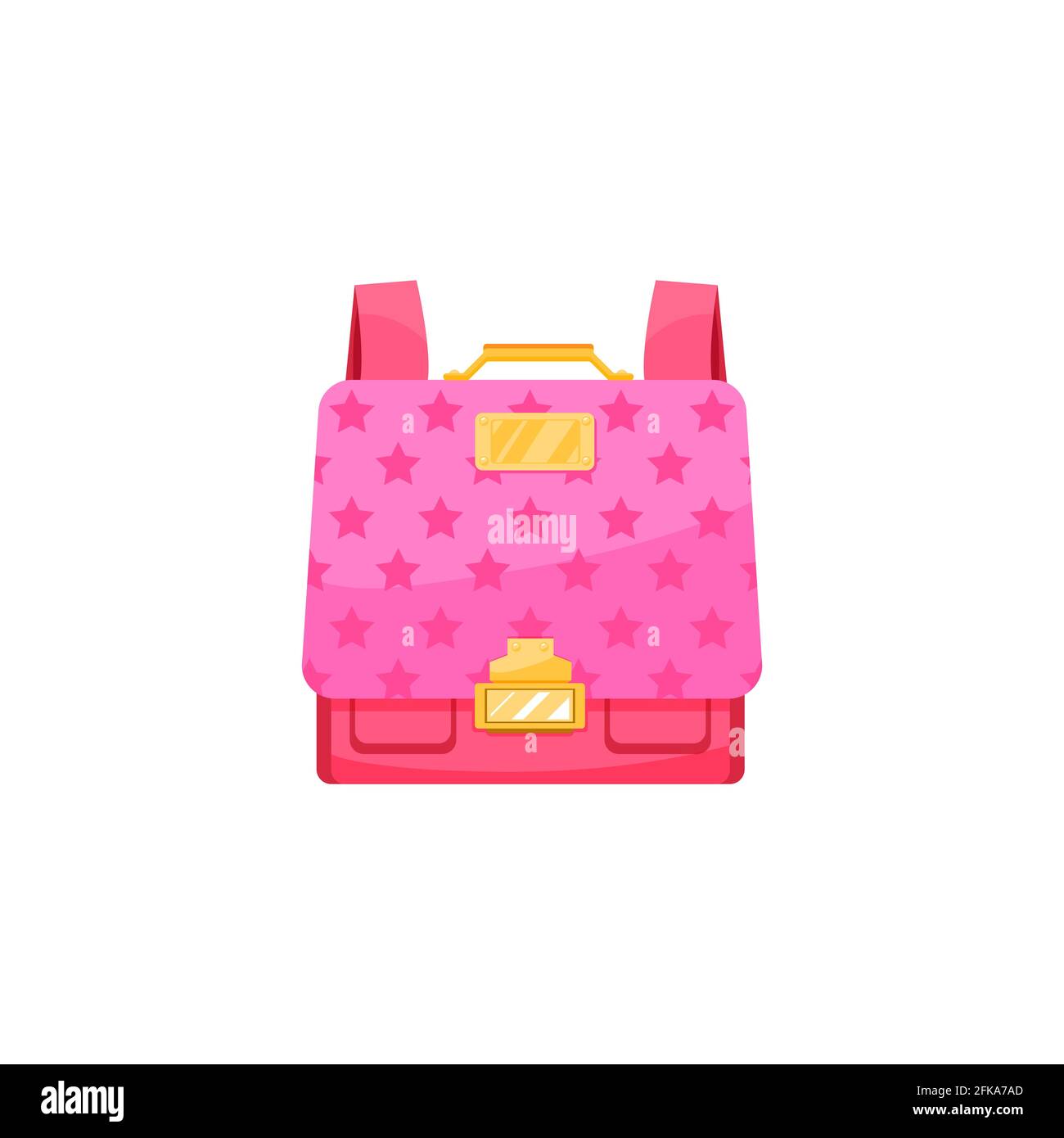 Kinder Schultasche isoliert Vektor-Symbol, niedlich Cartoon rosa haversack für Mädchen Schüler mit Sternen-Muster und Gold-Verschluss Rucksack. Baby Rucksack Rucksack o Stock Vektor