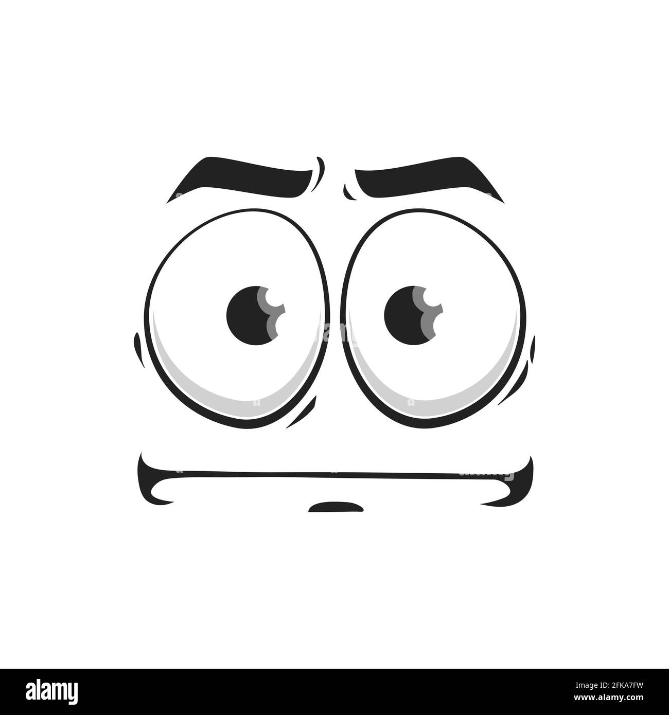 Cartoon Face Vector indifferent emoji, Gesichtsausdruck mit glasierten goggle Augen und gespülten geraden Lippen Linie. Unzufriedene Charaktergefühle isolieren Stock Vektor