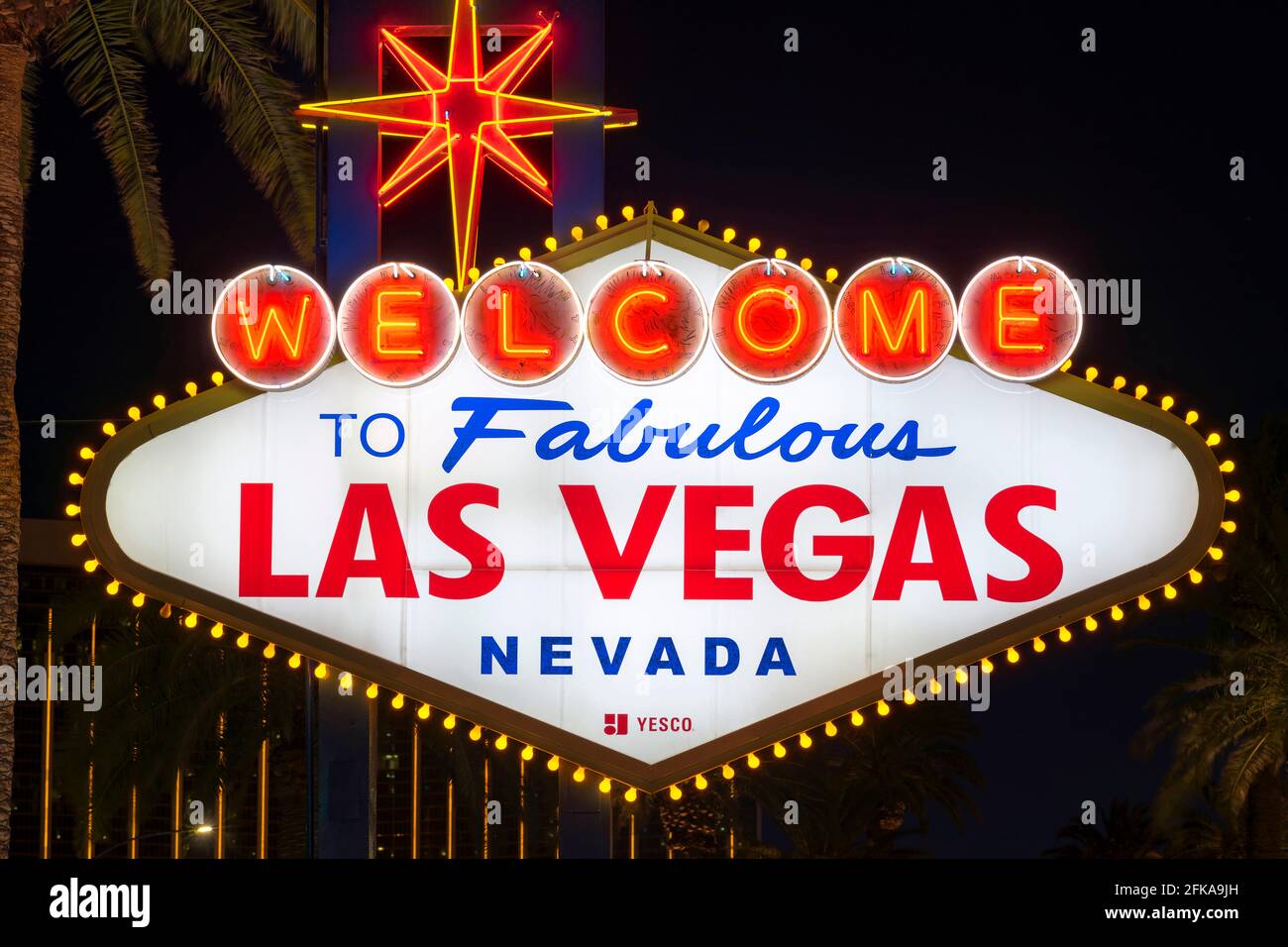 Das „Welcome to Fabulous Las Vegas“-Zeichen ist ein Wahrzeichen von Las Vegas, das im Mai 1959 in Las Vegas, NV, finanziert wurde Stockfoto