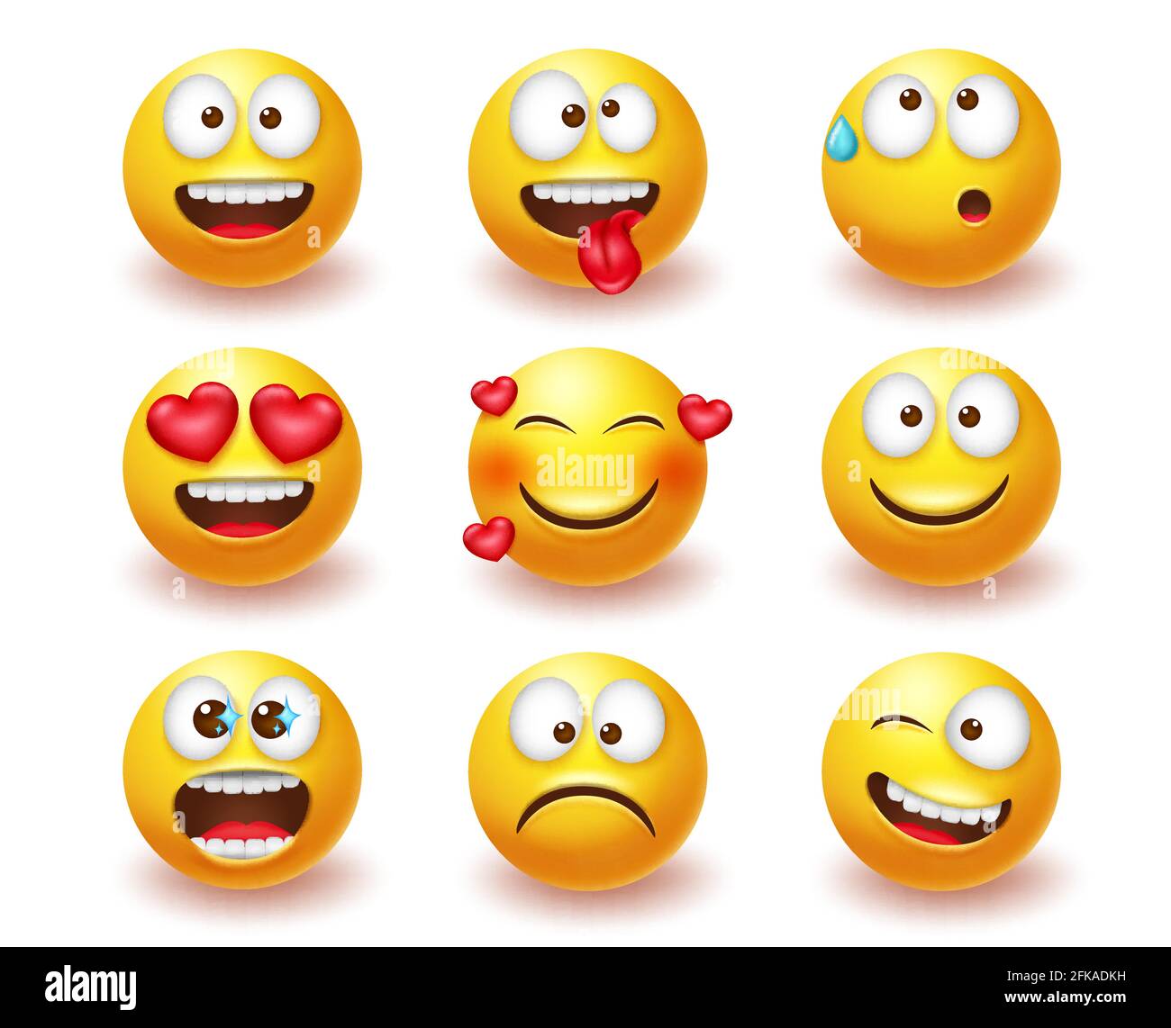 SmileysEmoticonVektorset. Smiley 3d EmojiCharaktere mit Ausdrücken