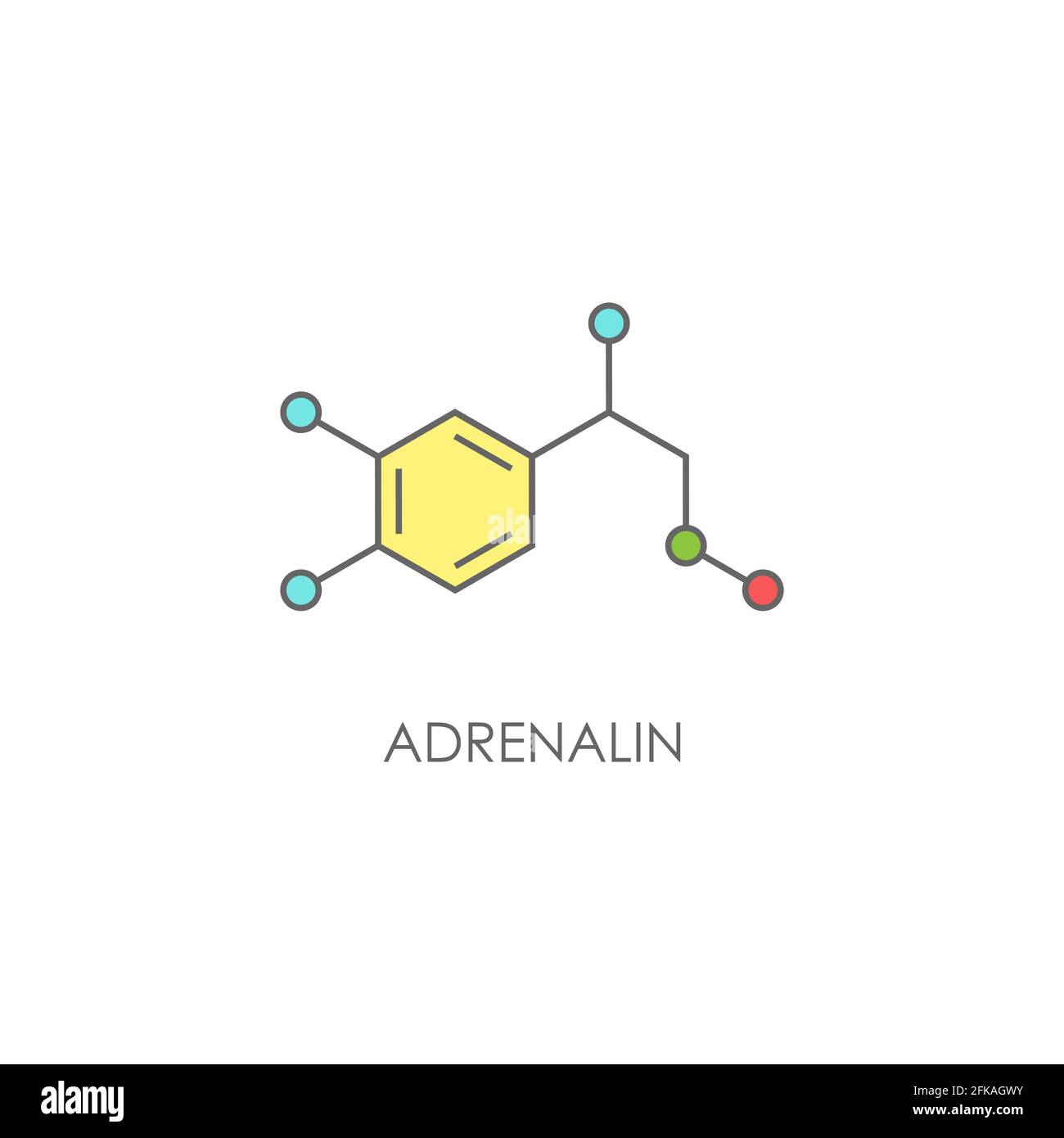 Adrenalin molecula Struktur. Bunte Linie Symbol isoliert auf weißem Hintergrund. Hormon Adrenalin, Neurotransmitter. Starke Emotionen, Energie-Symbol Stock Vektor