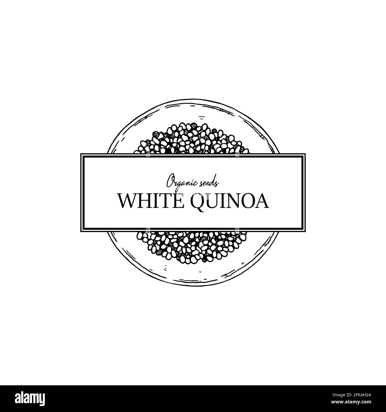 Quinoa-Verpackungsdesign mit handgezogenem Element. Vektorgrafik im Skizzenstil Stock Vektor