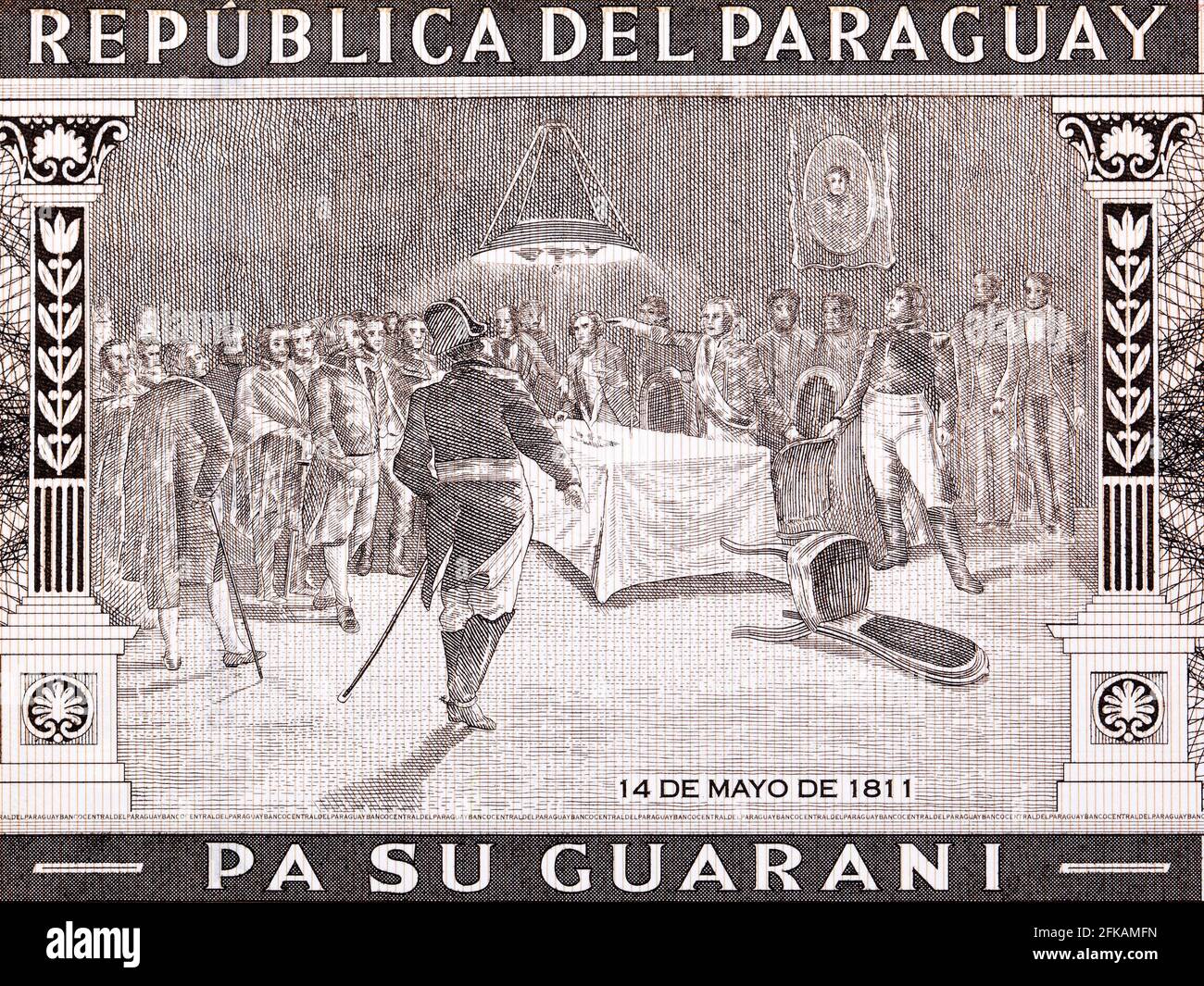 Erklärung der Unabhängigkeit von paraguayischen Geldern Stockfoto