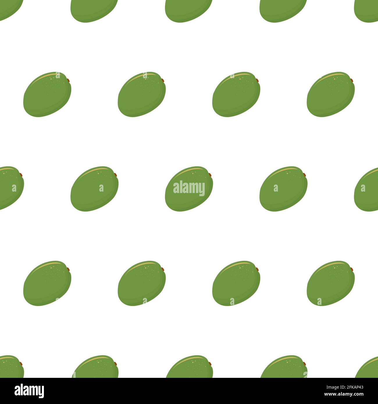 Cartoon nahtloses Muster mit ganz grünen Mango auf weißem Hintergrund. Design-Element aus Stoff. Isolierte Vektordarstellung. Bio-Textil. Stock Vektor