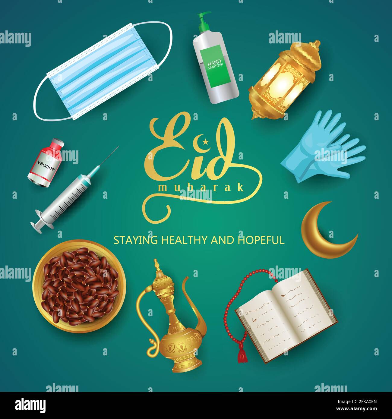 Eid Mubarak und Ramadan Kareem Grüße mit arabischem Element. Covid 19, Corona-Virus-Konzept. vektor-Illustration Design Stock Vektor