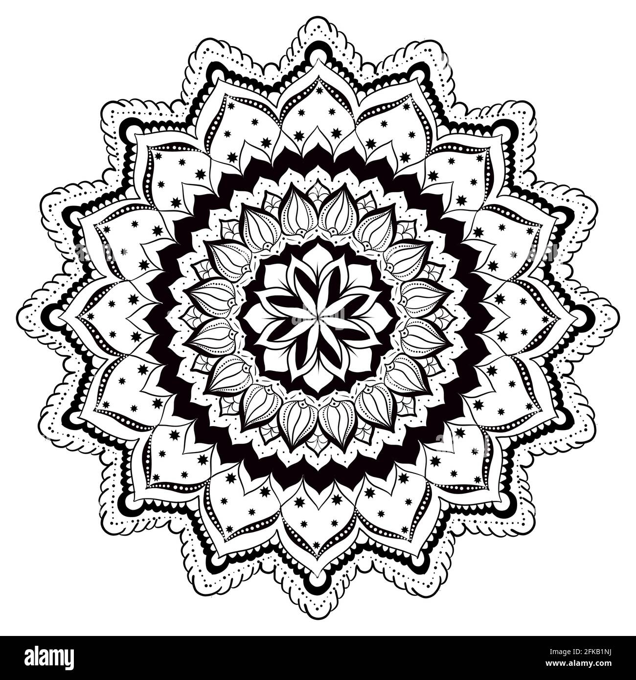 Ein Ornamental rundes florales Blütenblatt-Spitzenmuster. Kaleidoskopisches Blumenmuster, Mandala. Portugiesisches Muster für Interieur marokkanischen Fliesen Design T-Shirt Text Stockfoto