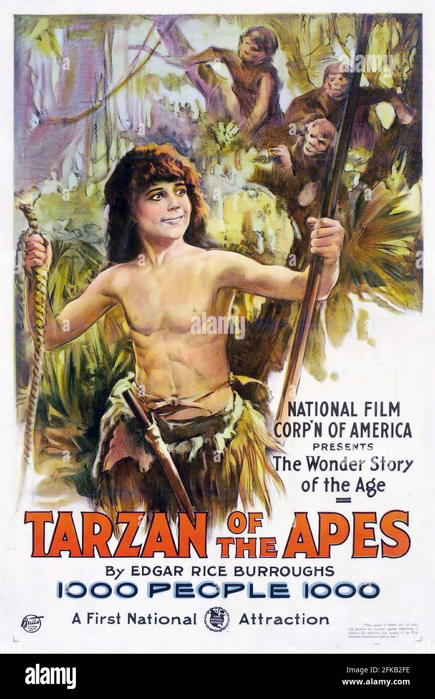Filmplakat: Tarzan of the Apes ist ein US-amerikanischer Action-/Abenteuer-Stummfilm aus dem Jahr 1918 von Scott Sidney mit Elmo Lincoln Stockfoto