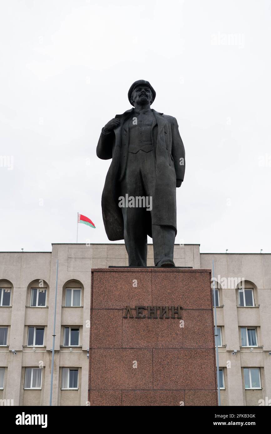 Grodno, Weißrussland - 2. September 2017: Die Statue Lenins im Stadtzentrum von Grodno. Stockfoto
