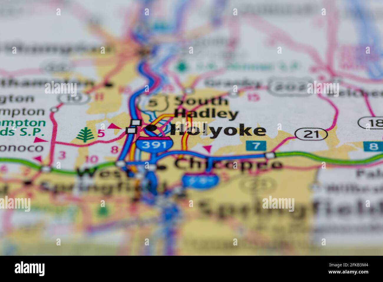 Holyoke Massachusetts USA auf einer geografischen Karte oder Straße angezeigt Karte Stockfoto
