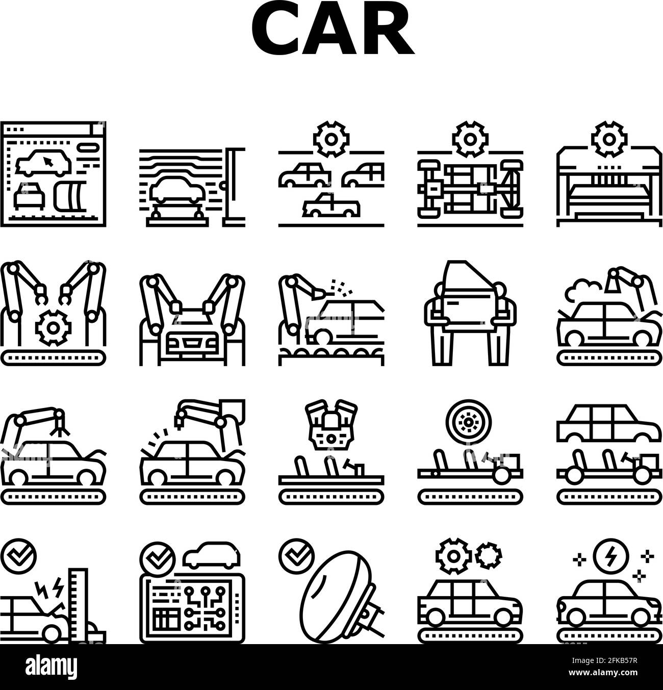 Car Factory Production Collection Icons Set Vektor Stock Vektor