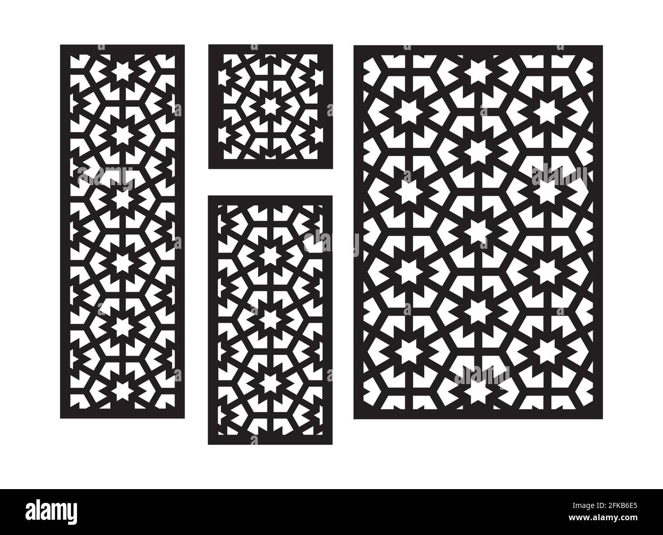 Islamisch-arabisches Laserschnittmuster. Dekorpaneel, Leinwand, Wand. Vector cnc-Platten Set für Laserschneiden. Schablone für innere Trennwand, Raum Stock Vektor