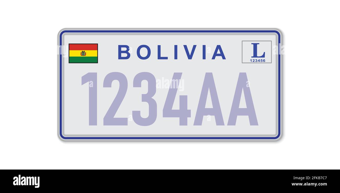Kfz-Kennzeichen La Paz. Fahrzeugzulassung von Bolivien. Amerikanische Standardgrößen Stock Vektor