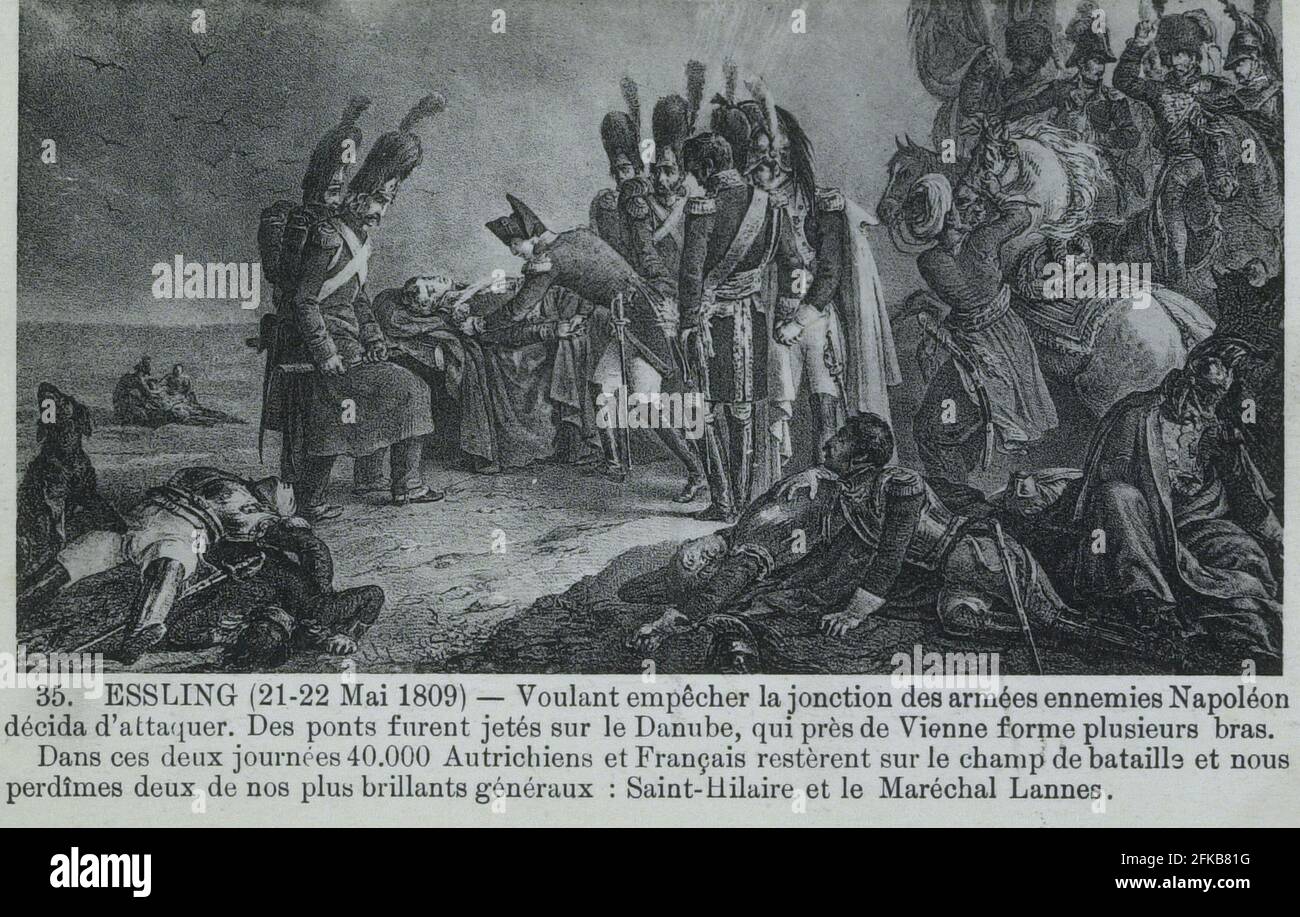 Napoleon I. neben dem verletzten Marschall Lannes. Schlacht von Essling 22. Mai 1809 Paris, Fondation Napoléon Stockfoto