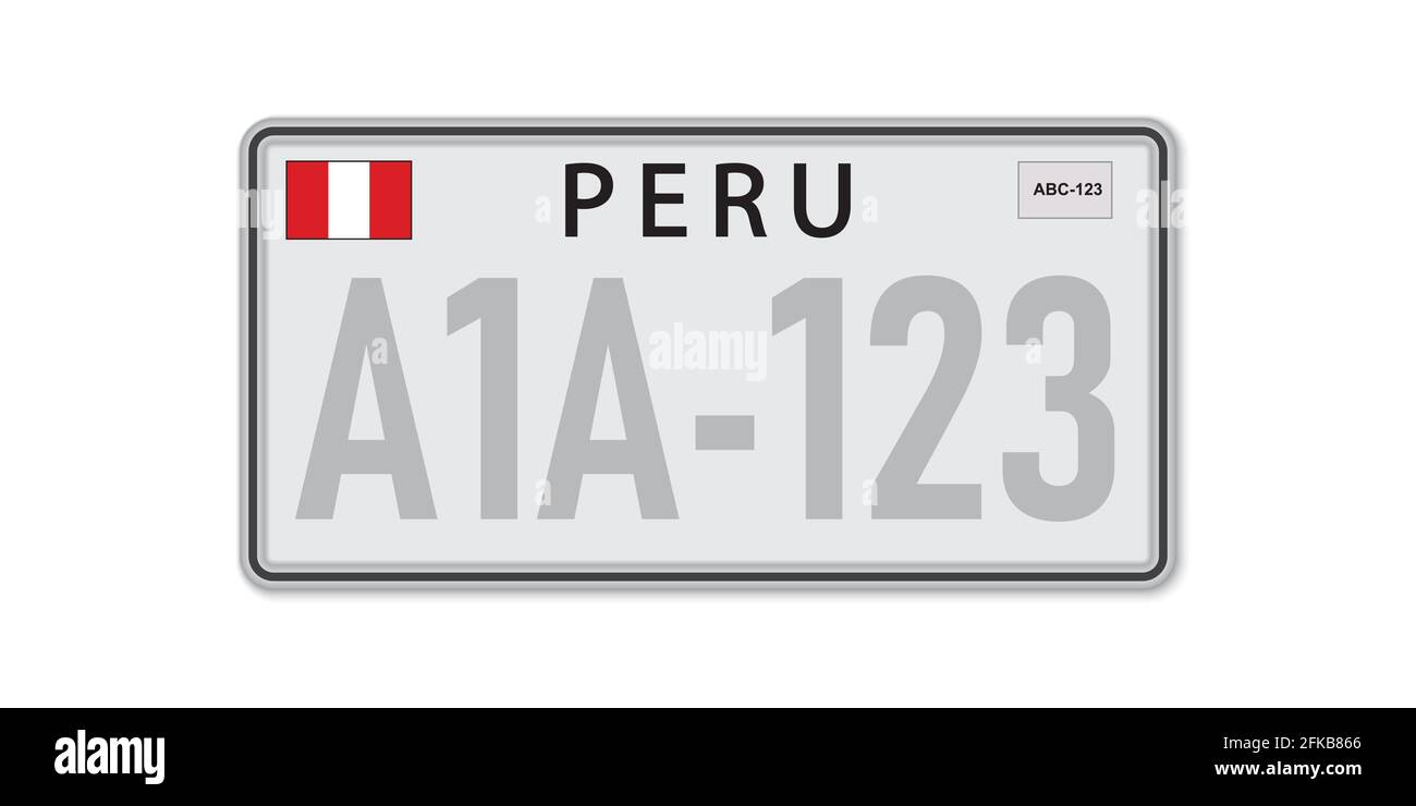 Kfz-Kennzeichen . Fahrzeugzulassung von Peru. Amerikanische Standardgrößen Stock Vektor