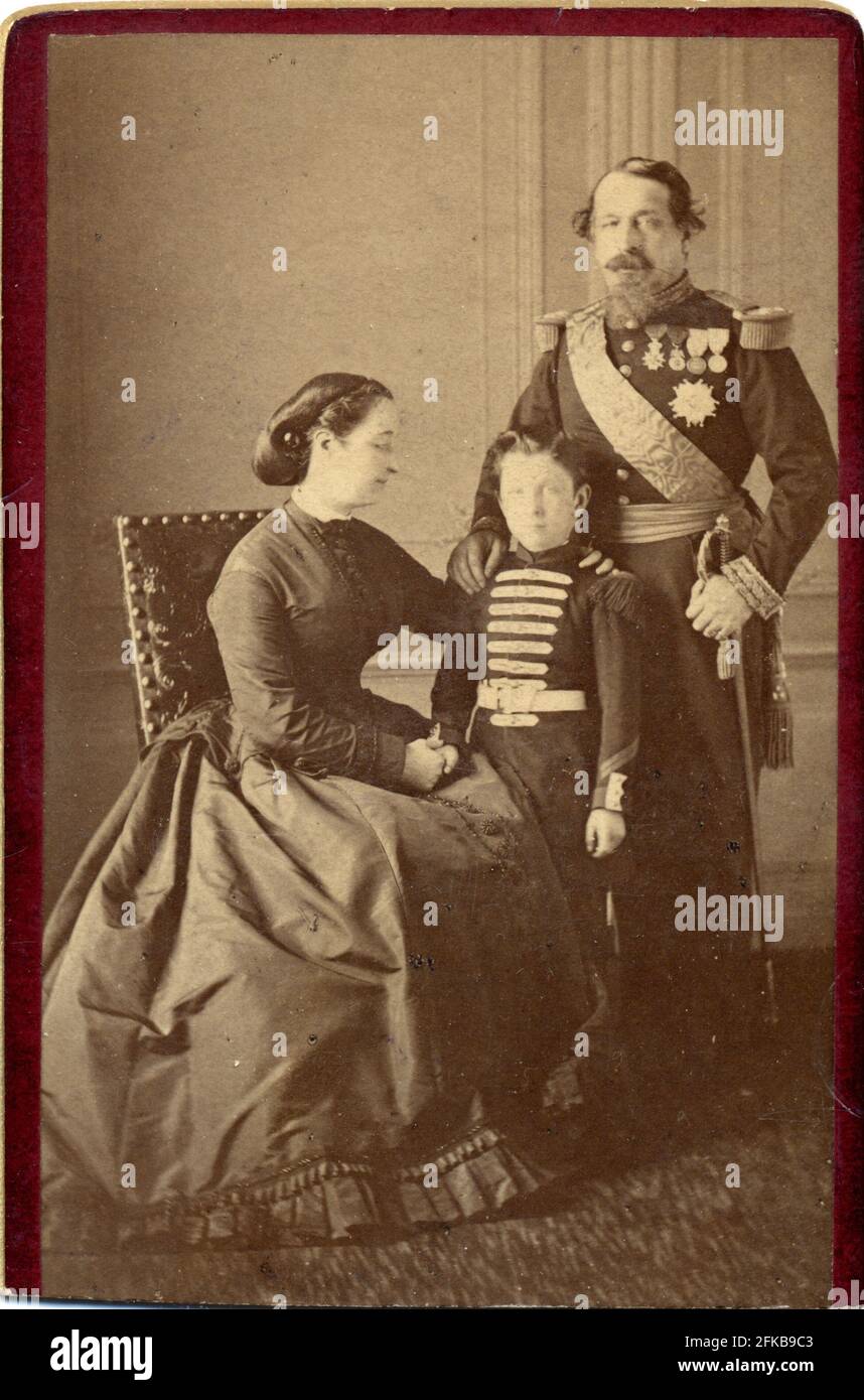 Die kaiserliche Familie Charles-Louis-Napoleon Bonaparte (Napoleon III) (1808-1873). Eugénie de Montijo, Gräfin von Teba (Kaiserin der Franzosen) (1826-1920). Ihr Sohn Louis Napoleon Eugène Jean Joseph Bonaparte (1856-1879) Paris, Fondation Napoléon Stockfoto