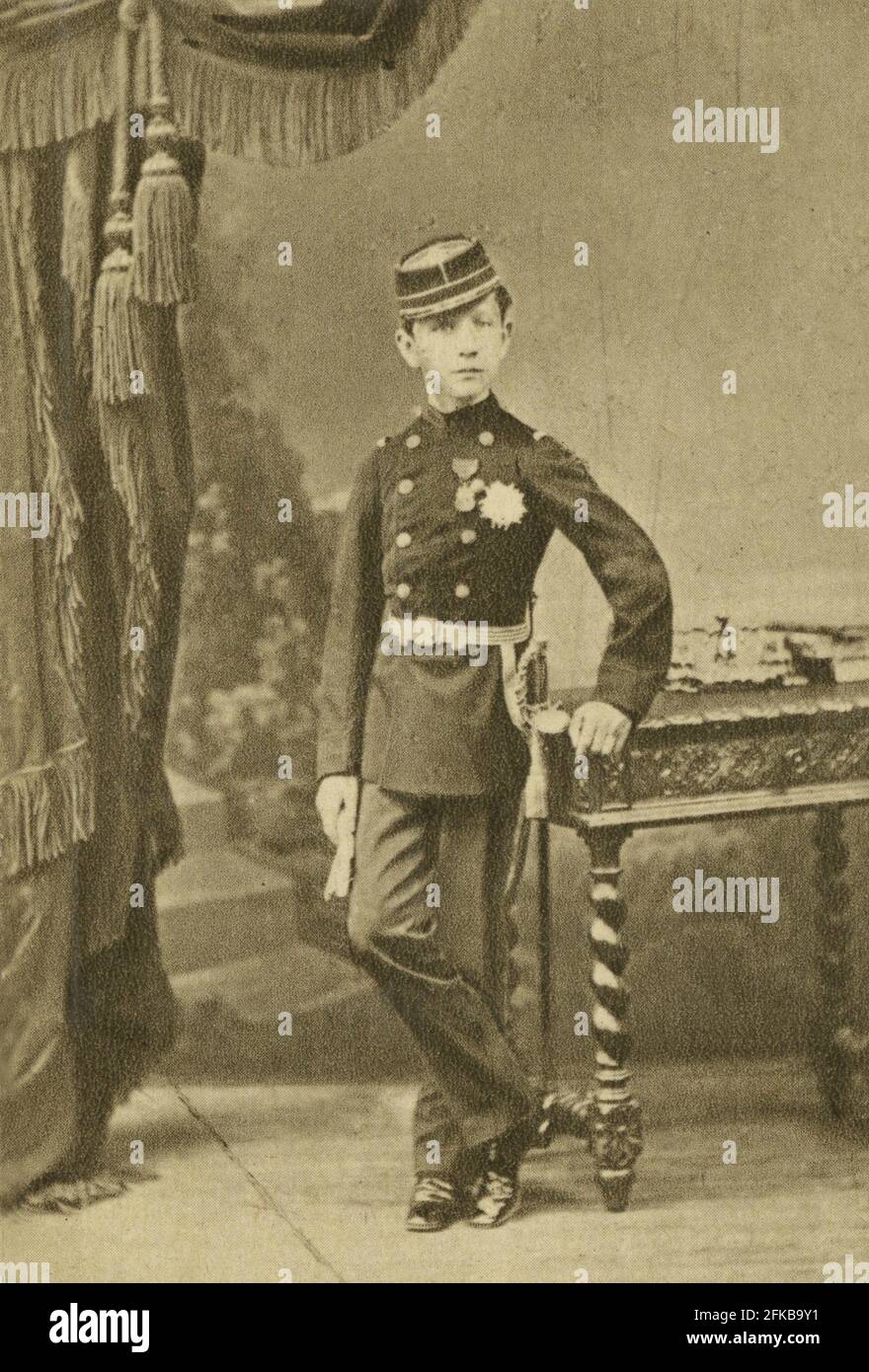 Der Kaiserliche Prinz. Louis Napoléon Eugène Jean Joseph Bonaparte (1856-1879) Abfahrt von Saint Cloud zum Krieg als Teil der Gesellschaft des Imperators. Stockfoto