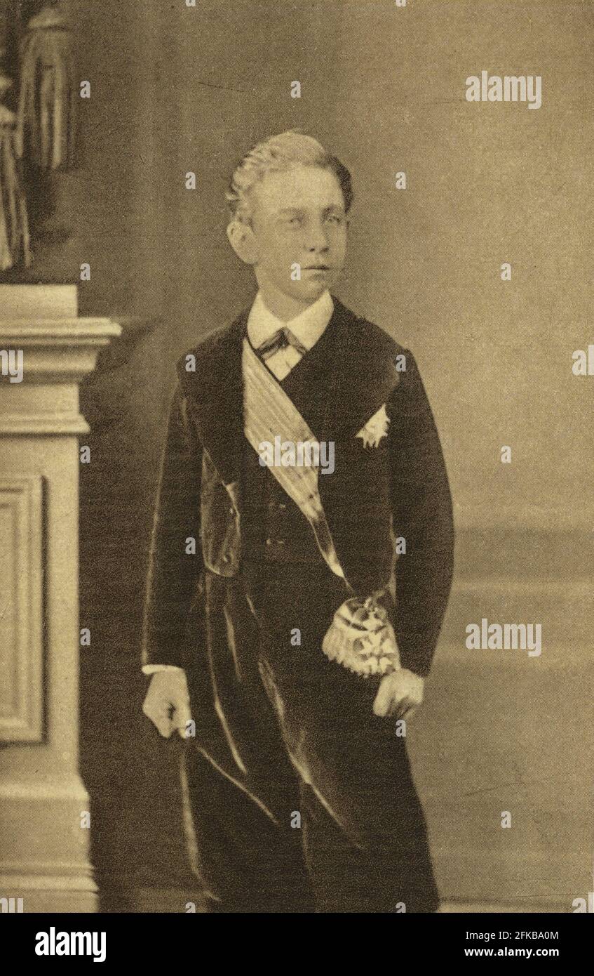Der Kaiserliche Prinz. Louis Napoléon Eugène Jean Joseph Bonaparte (1856-1879) bereitet sich darauf vor, den König von Preußen zu begrüßen. Foto aus dem Jahr 1867. Stockfoto