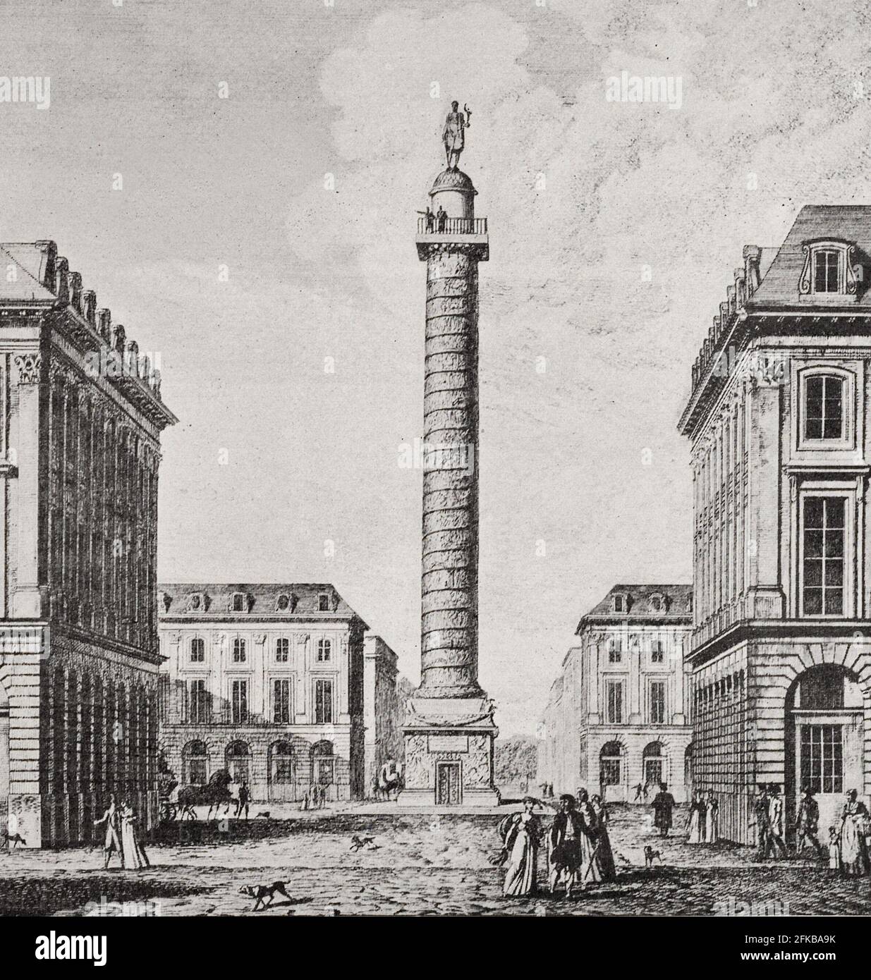 Place Vendôme, Paris die Architektur wurde im XVIIE Jahrhundert vom Architekten Jules Hardouin-Mansard entworfen. Die Säule wurde 1810 von Napoleon I. zum Gedenken an die Schlacht von Austerlitz errichtet. In : Louis Barron, Paris Pittoresque 1800-1900. La Vie - Les Moeurs - Les Plaisirs, Paris, Société Française d'Editions d'Art L.-Henry Mai 1899. Stockfoto