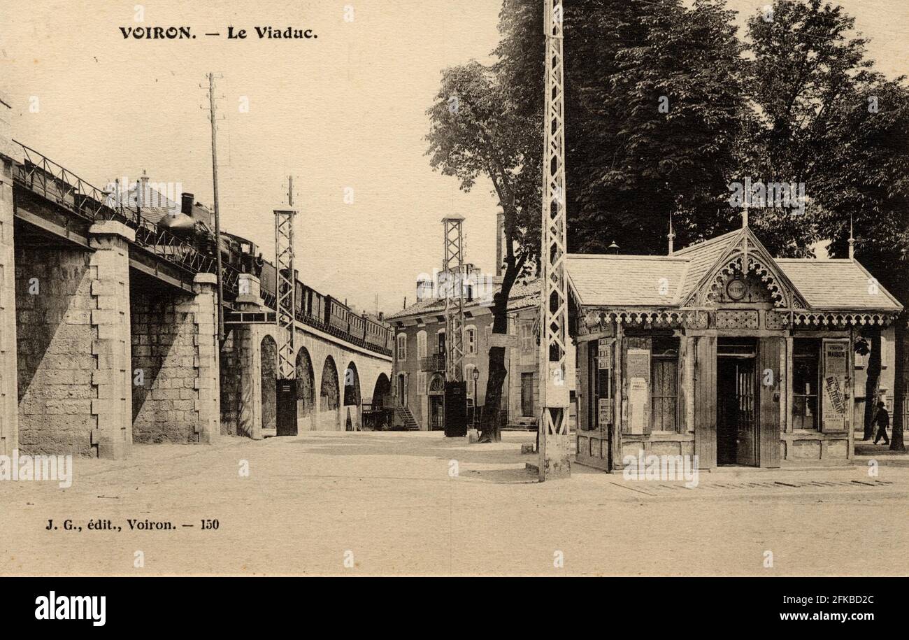 Das Viadukt von Voiron 38-ISERE Region: Auvergne-Rhône-Alpes (ehemals Rhône-Alpes) Anfang des 20. Jahrhunderts Postkarte im Vintage-Stil Stockfoto