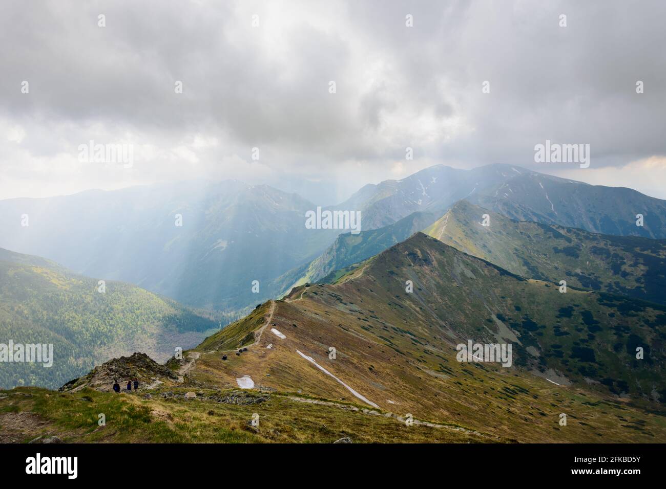 Blick vom Kasprowy Wierch in Richtung Westliche Tatra im Sommer Stockfoto