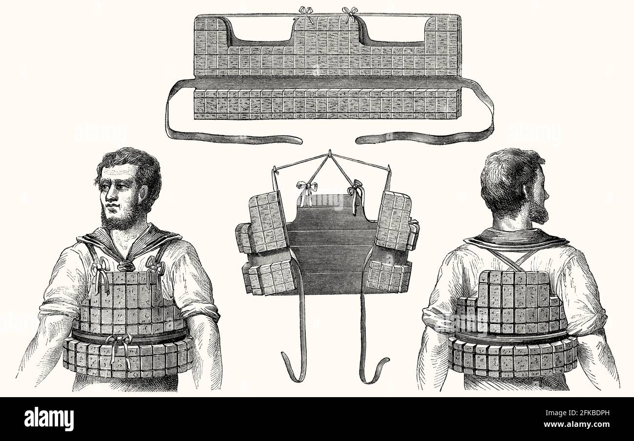 Schwimmwesten aus dem 19. Jahrhundert Stockfoto