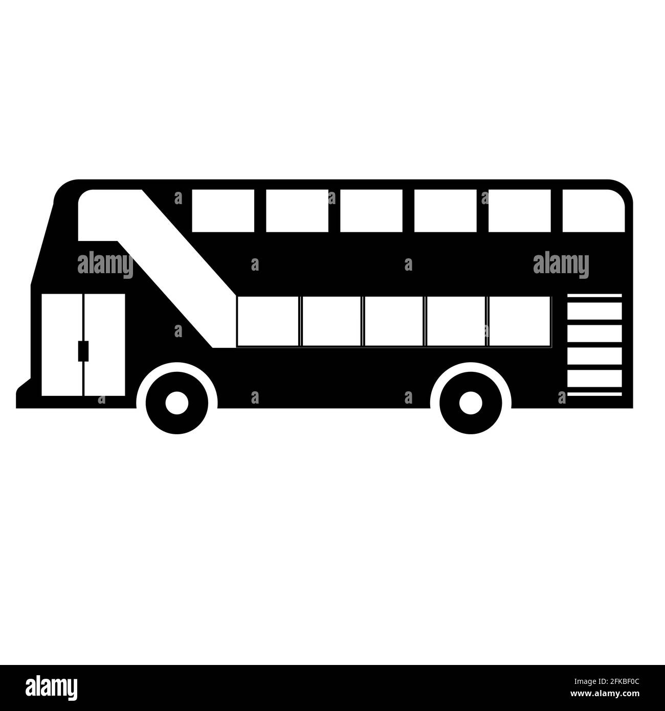 Doppeldeckerbus-Symbol auf weißem Hintergrund. Busschild. Flacher Stil. Schwarzes londoner Bussymbol. Stockfoto