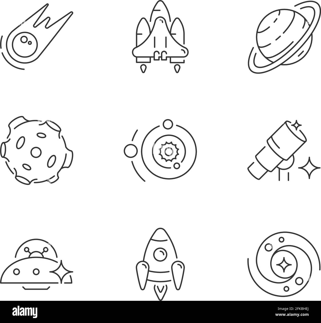 Lineare Symbole für die Raumfahrt gesetzt Stock Vektor