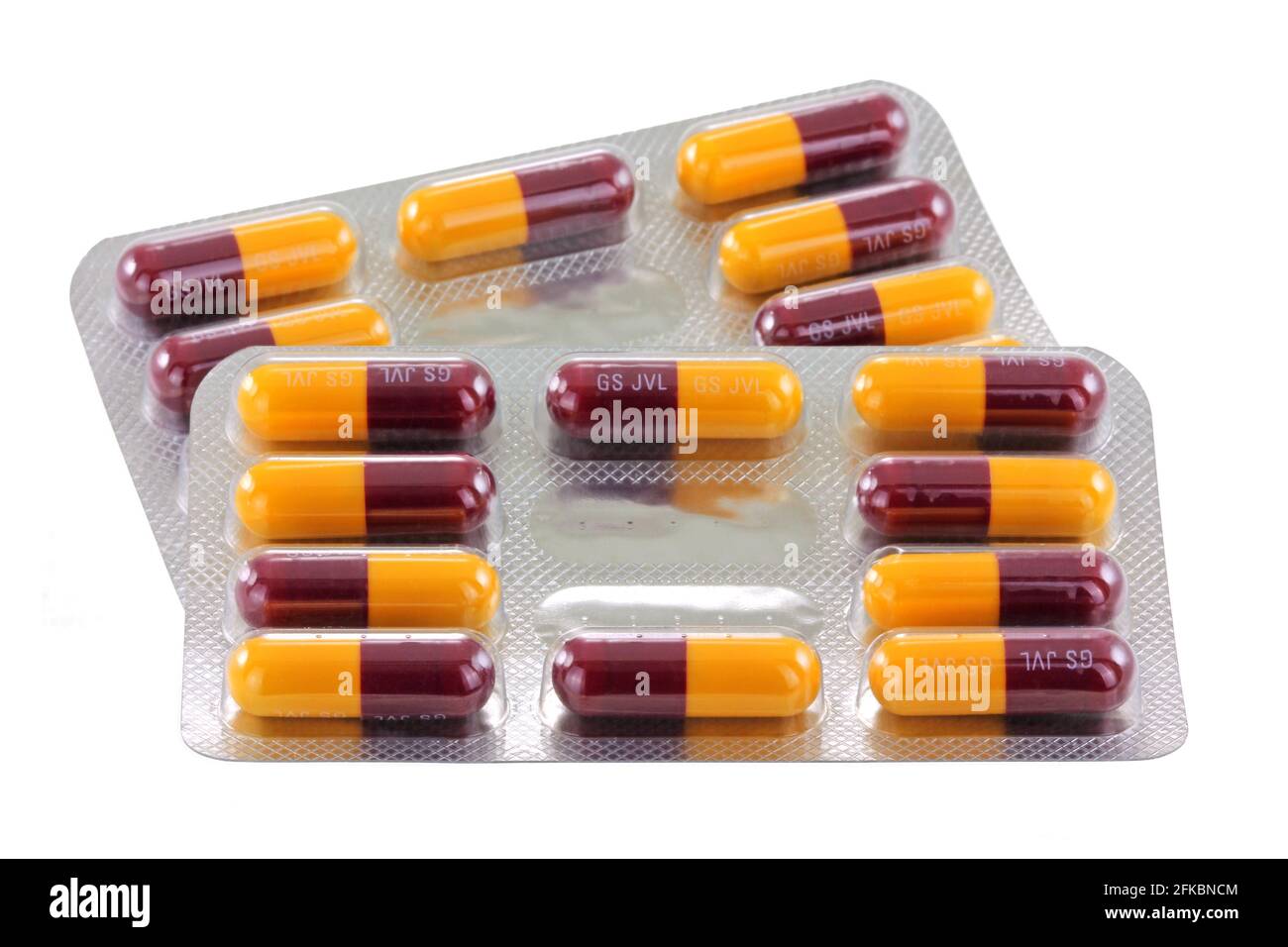 Pakete von Amoxicillin Kapseln. Amoxicillin ist ein Penicillin-Antibiotikum, das Infektionen behandelt, die durch bestimmte Bakterien verursacht werden. Stockfoto