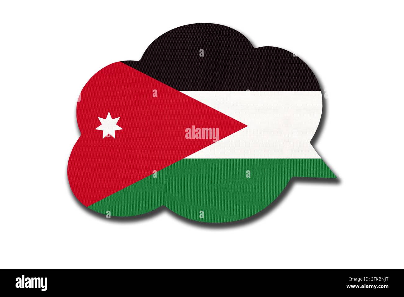 3d-Sprechblase mit jordanischer Nationalflagge isoliert auf weißem Hintergrund. Sprechen und lernen Sie Arabisch. Symbol des jordanischen Landes. Weltkommunica Stockfoto