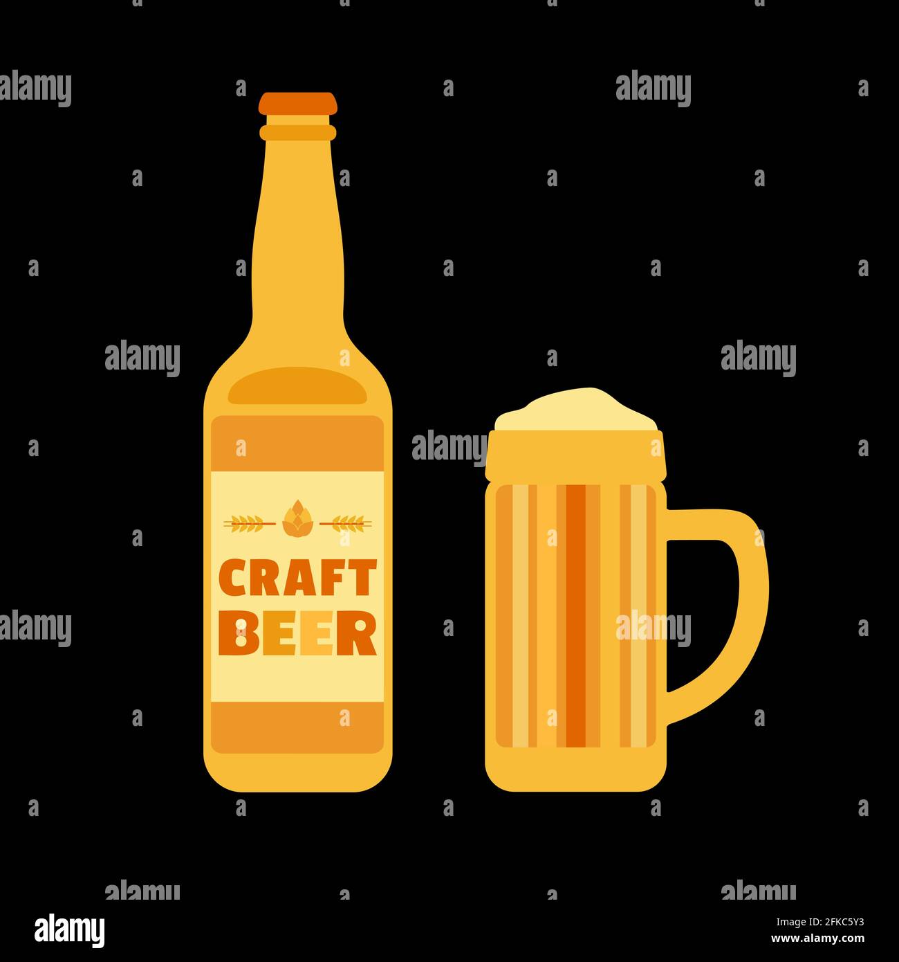 Craft Beer Flasche und Becher Stock Vektor