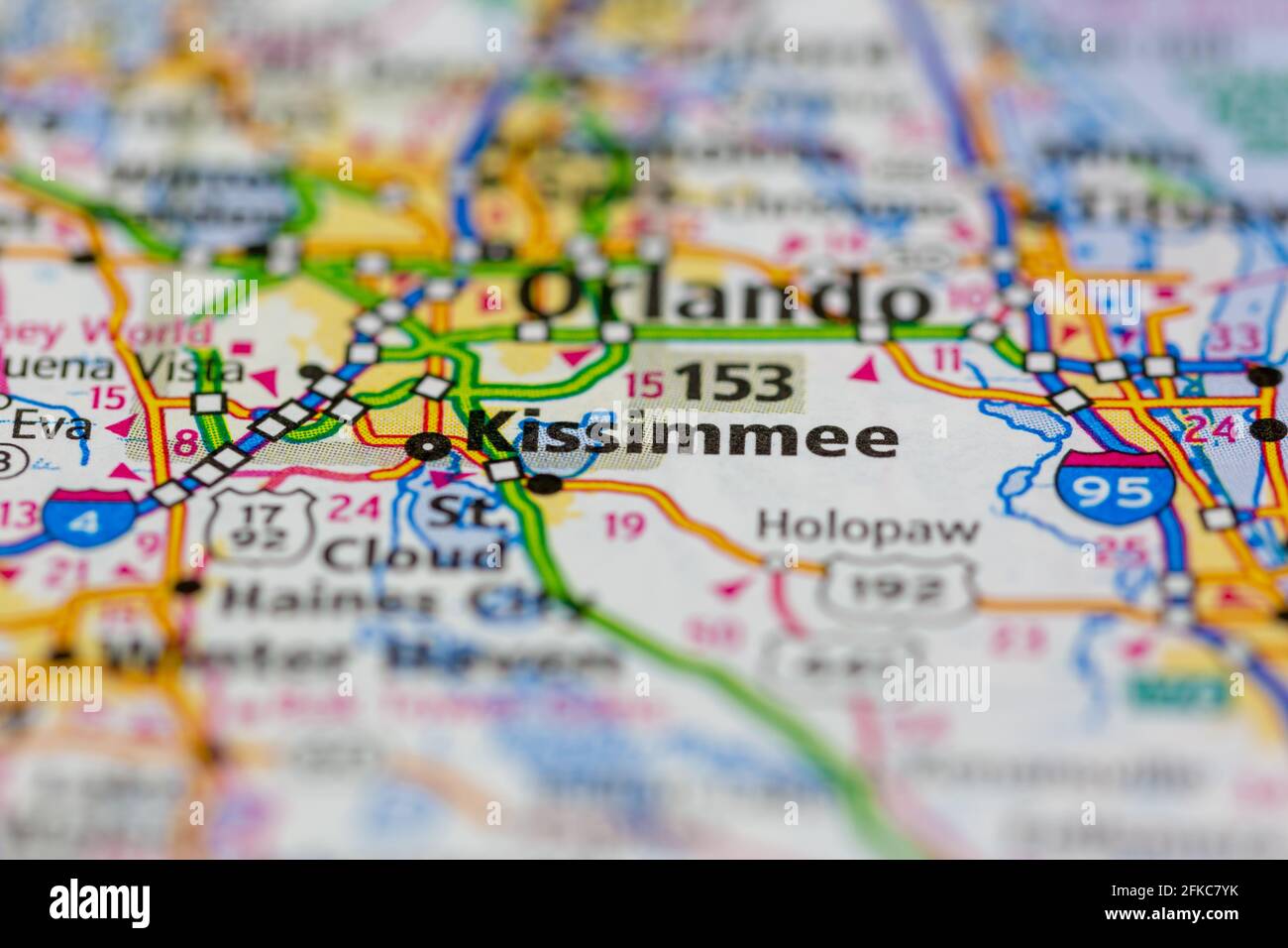 Kissimmee Florida USA auf einer Geographie-Karte oder Straße angezeigt Karte Stockfoto