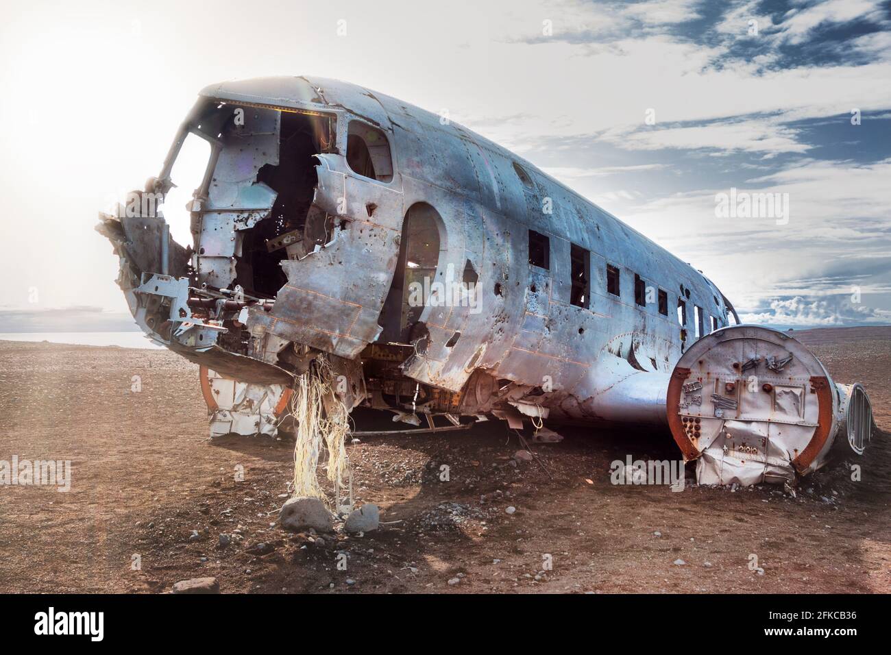 Das wrack dc 3 am Solheimasandur Strand auf island Stockfoto